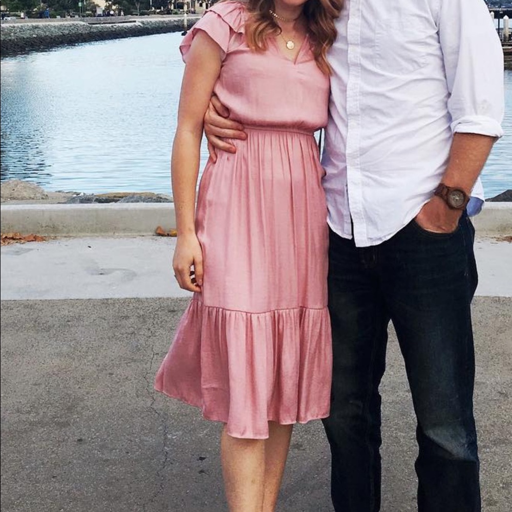 Loft blush silk ruffle sleeved dress